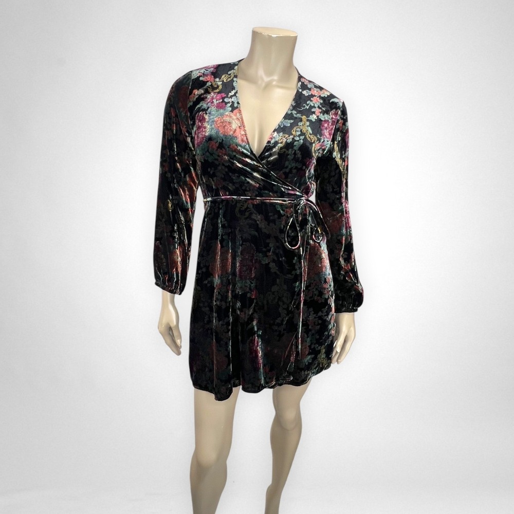 ZARA Printed Velvet Crossover Dress S
